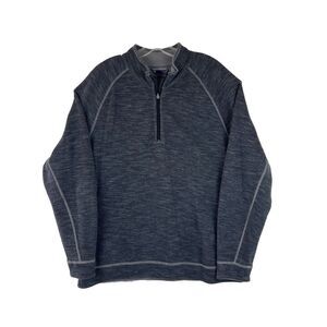 TOMMY BAHAMA‎ Gray Cotton Tencel Reversible 1/4 Zip Waffle Knit Pullover Size XL
